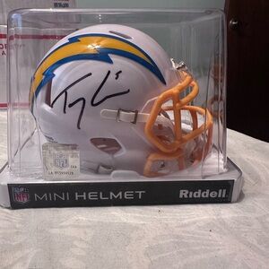 Chargers Trey Lance autographed mini helmet. Beckett certified